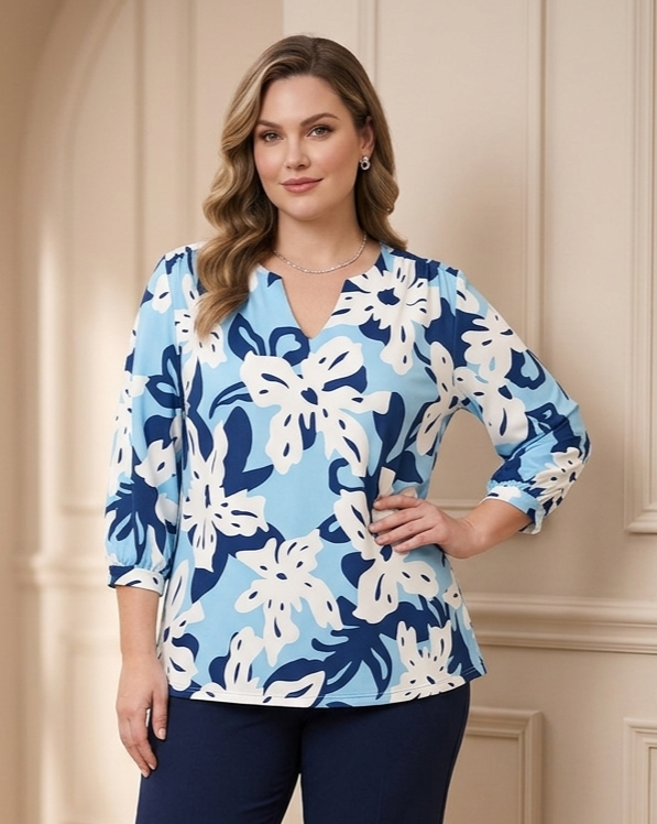 Blusa Escote en V, manga bombacha