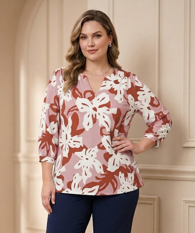 Blusa Escote en V, manga bombacha