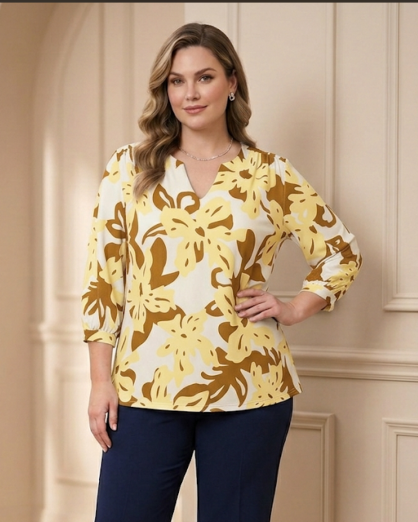 Blusa Escote en V, manga bombacha