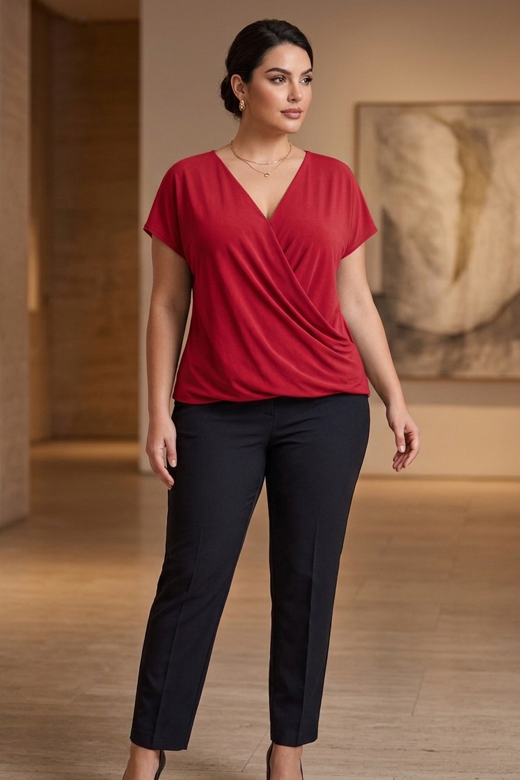 Blusa manga rodada con escote cruzado