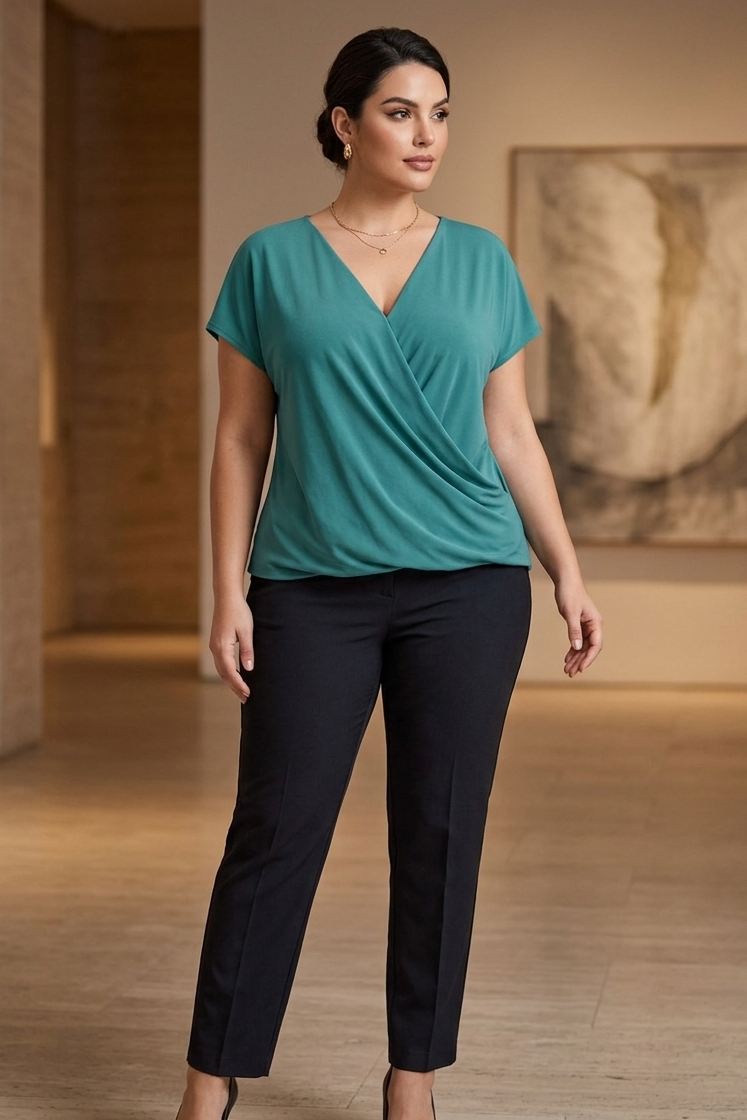 Blusa manga rodada con escote cruzado