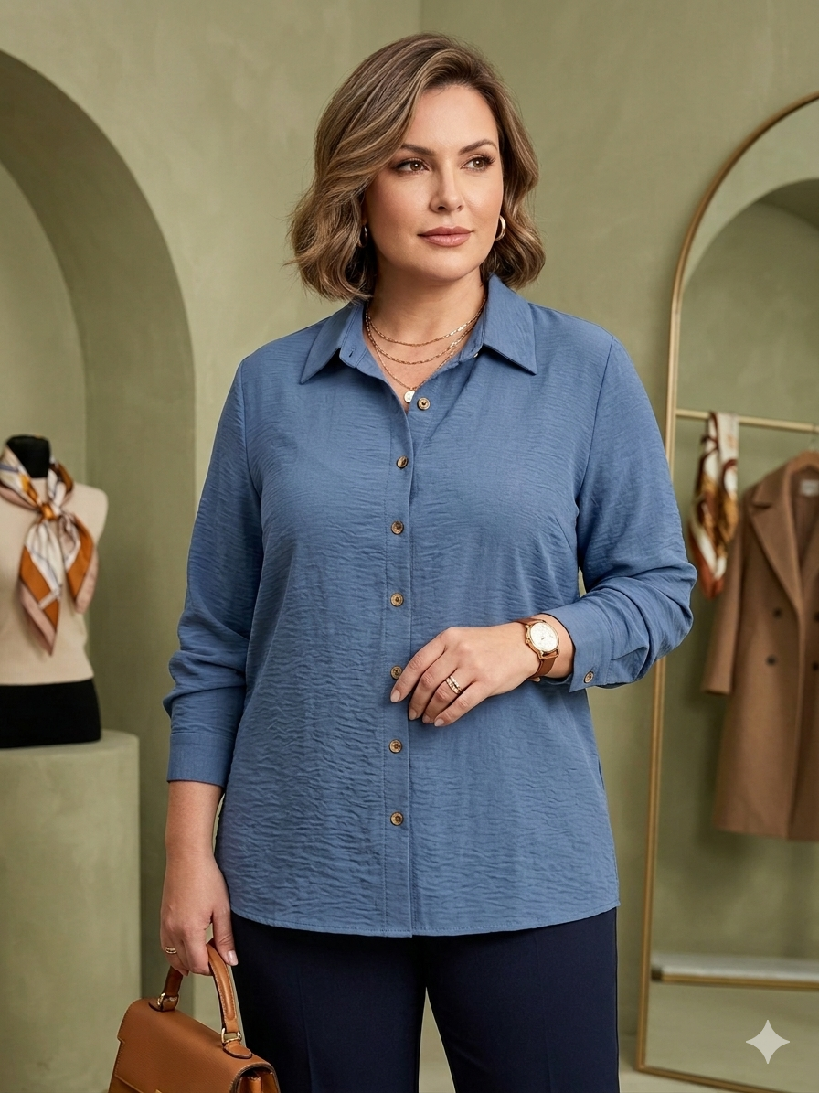 Blusa camisera manga larga con abertura y puño funcional