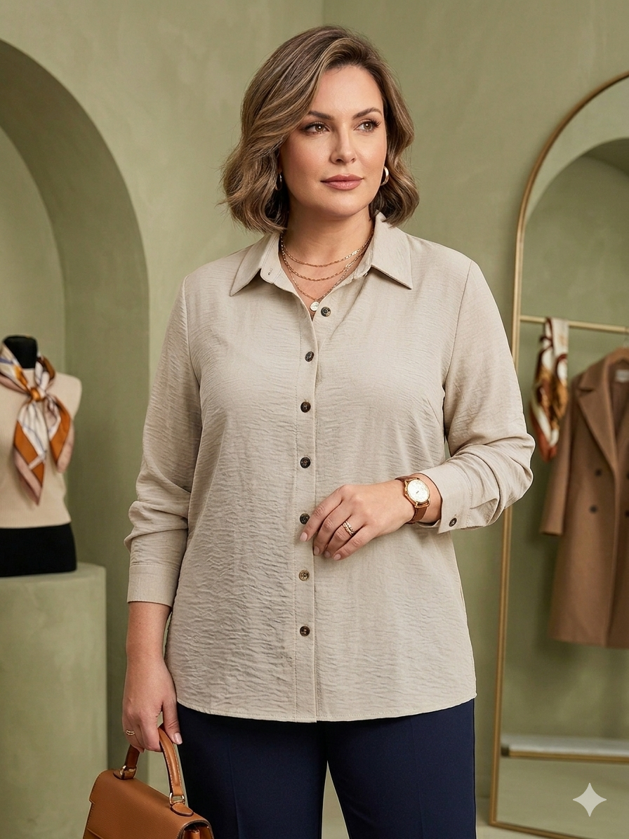 Blusa camisera manga larga con abertura y puño funcional