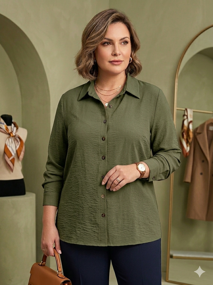 Blusa camisera manga larga con abertura y puño funcional