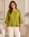 Blusa manga 3/4 cuello redondo con amarre