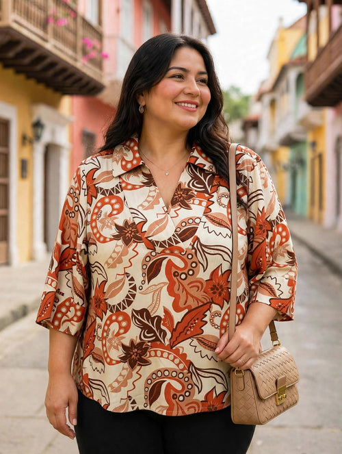Blusa camisera con corte pechera cruzada