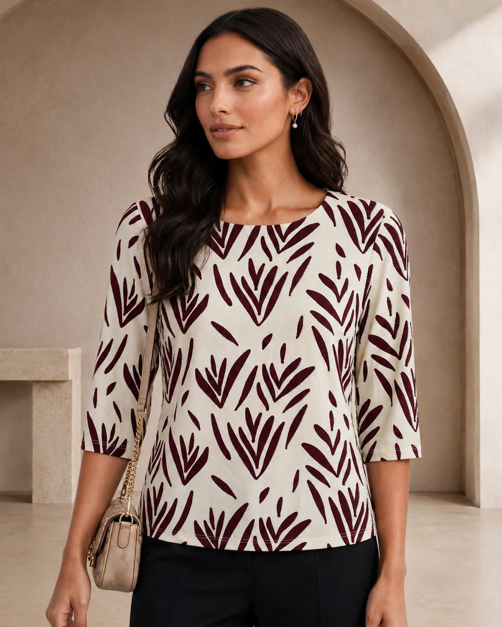 Blusa escote redondo, manga 3/4