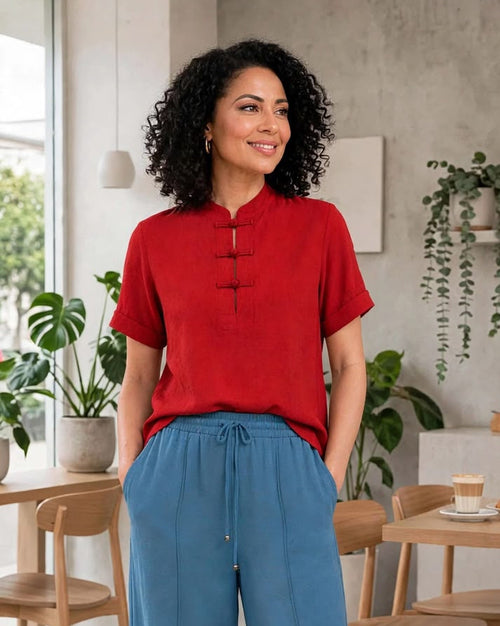Blusa cuello nerú manga corta
