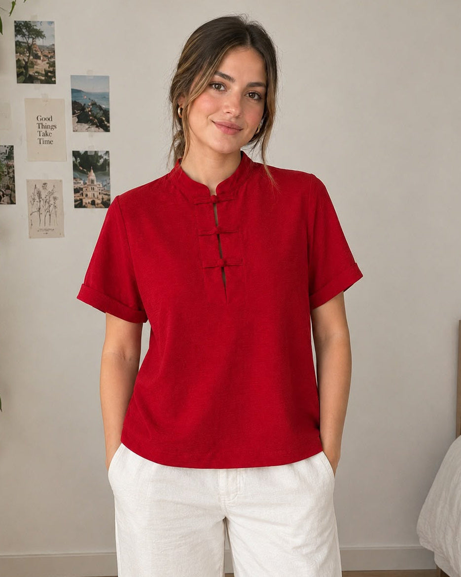 Blusa cuello nerú manga corta