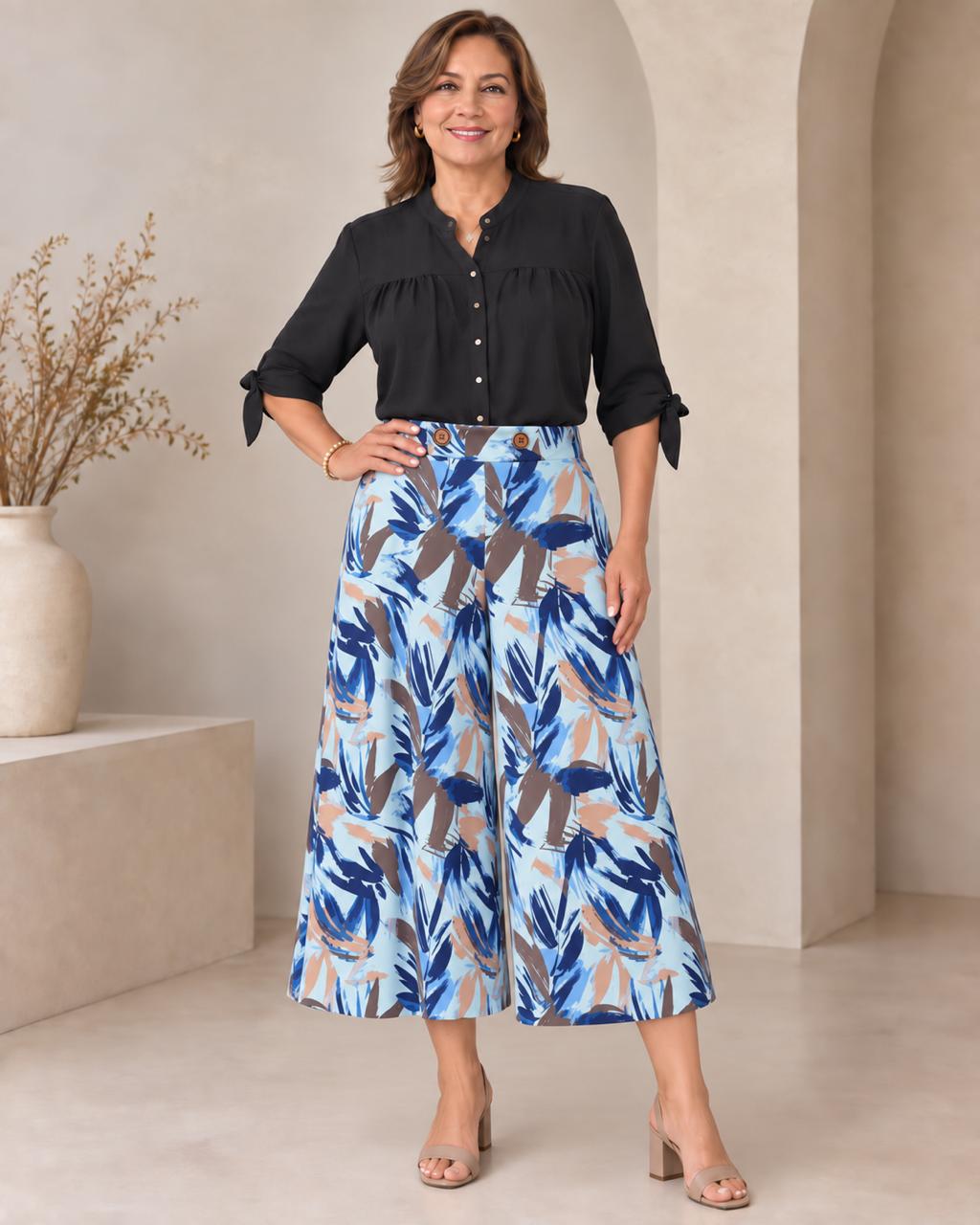 Falda pantalón con pretina sobrepuesta