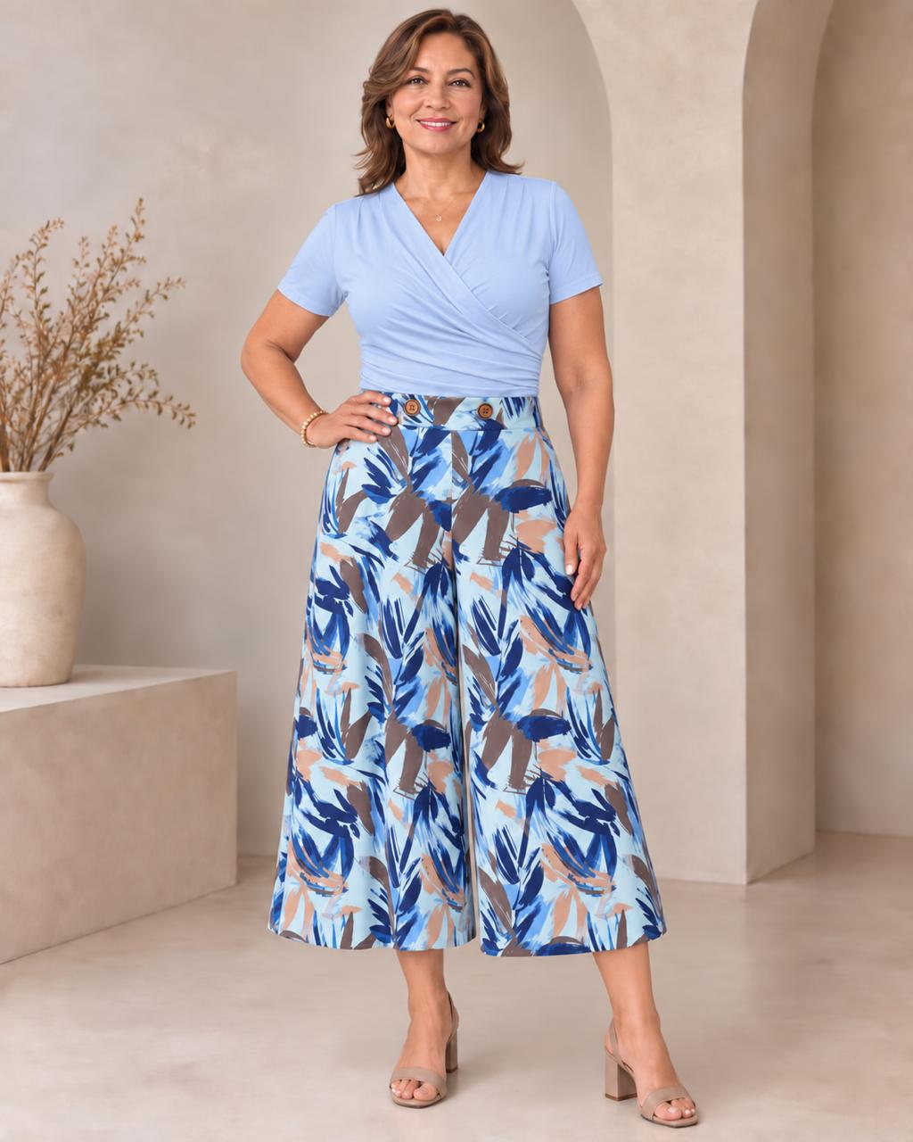 Falda pantalón con pretina sobrepuesta