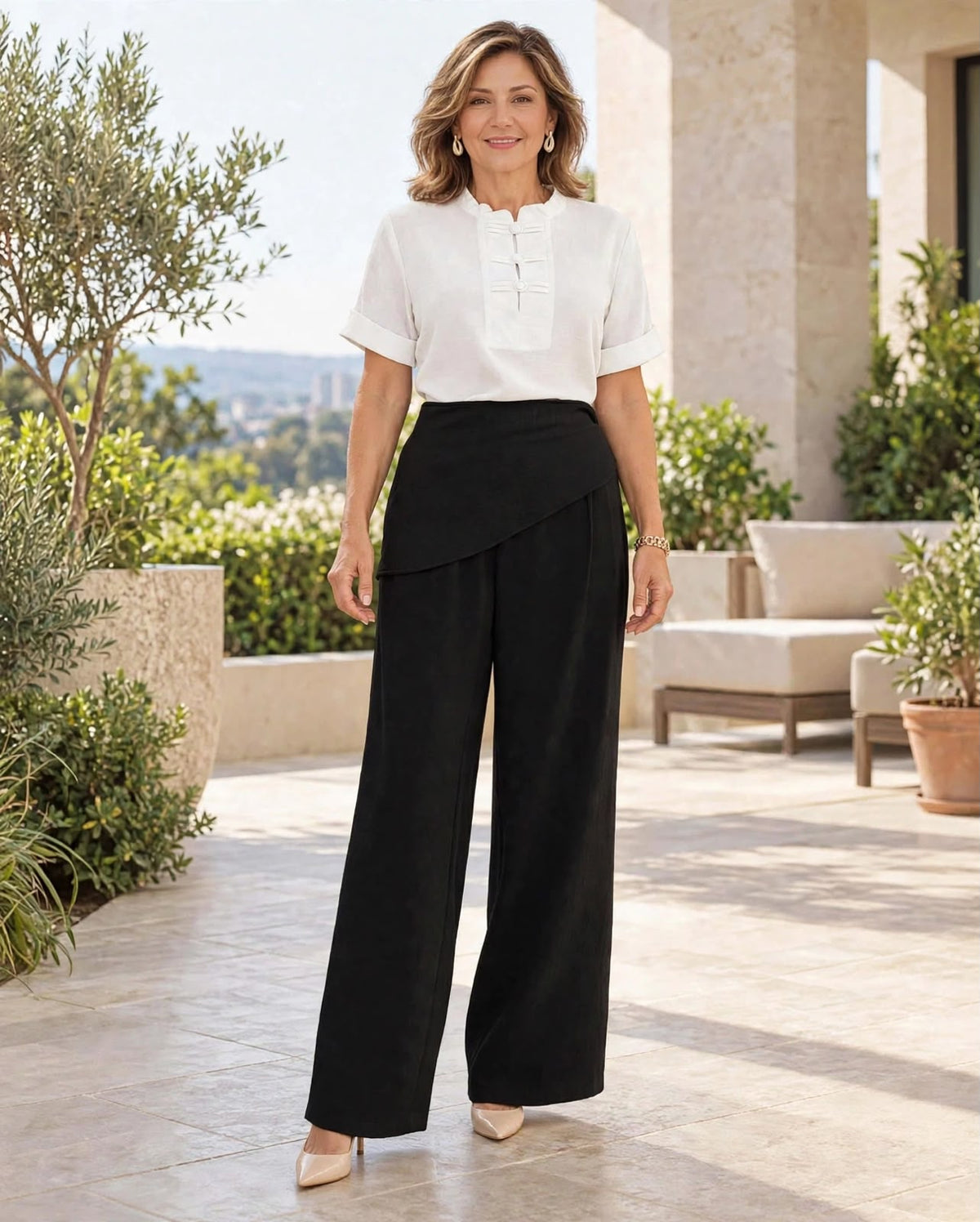 Pantalón suelto con cinturón pañoleta