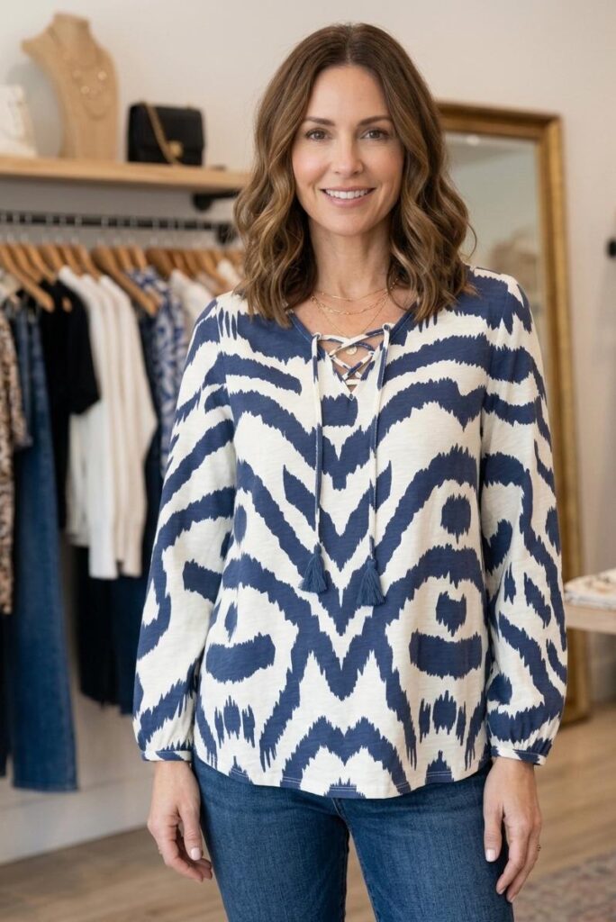 BLUSA ESCOTE EN V CON DETALLE DE TIRAS Y MANGA BOMBACHA